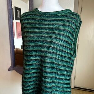St. John sport Striped Green Sleeveless Sweater